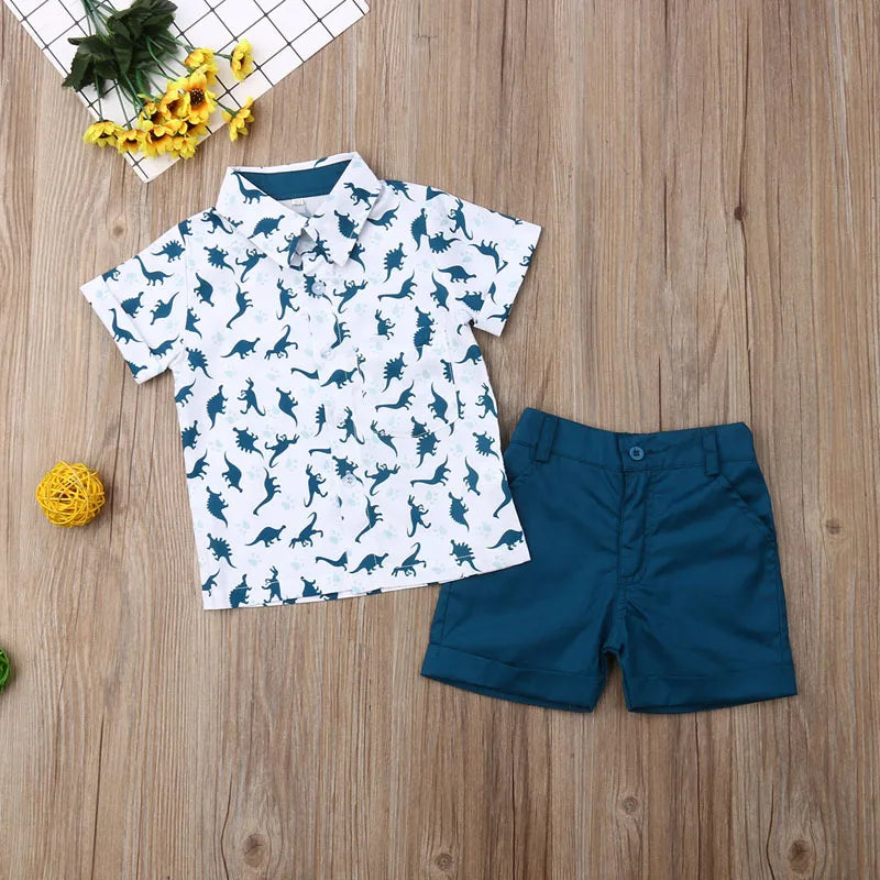 Dinosaur Pattern Button Down & Shorts Set