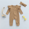Solid Knitted Zipper Romper with Headband