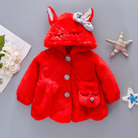 Cute Rabbit Ears Plush Baby Jacket Christmas Sweet Princess Girls Coat Autumn Winter Warm Hooded Outerwear Toddler Girl Clothes