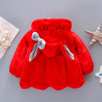 Cute Rabbit Ears Plush Baby Jacket Christmas Sweet Princess Girls Coat Autumn Winter Warm Hooded Outerwear Toddler Girl Clothes