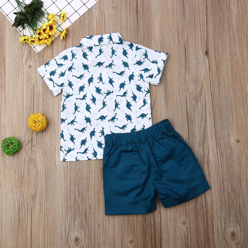 Dinosaur Pattern Button Down & Shorts Set