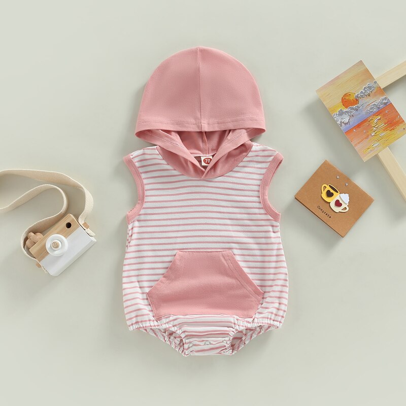 Striped Hooded Pocket Romper - Bubba Kids