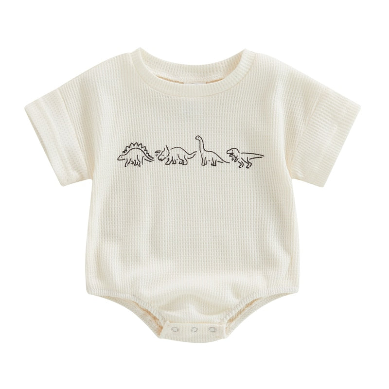 Waffle Dinosaur Romper - Bubba Kids Ivory / 3M