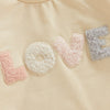 LOVE Plush Letter Embroidery Long Sleeve Romper