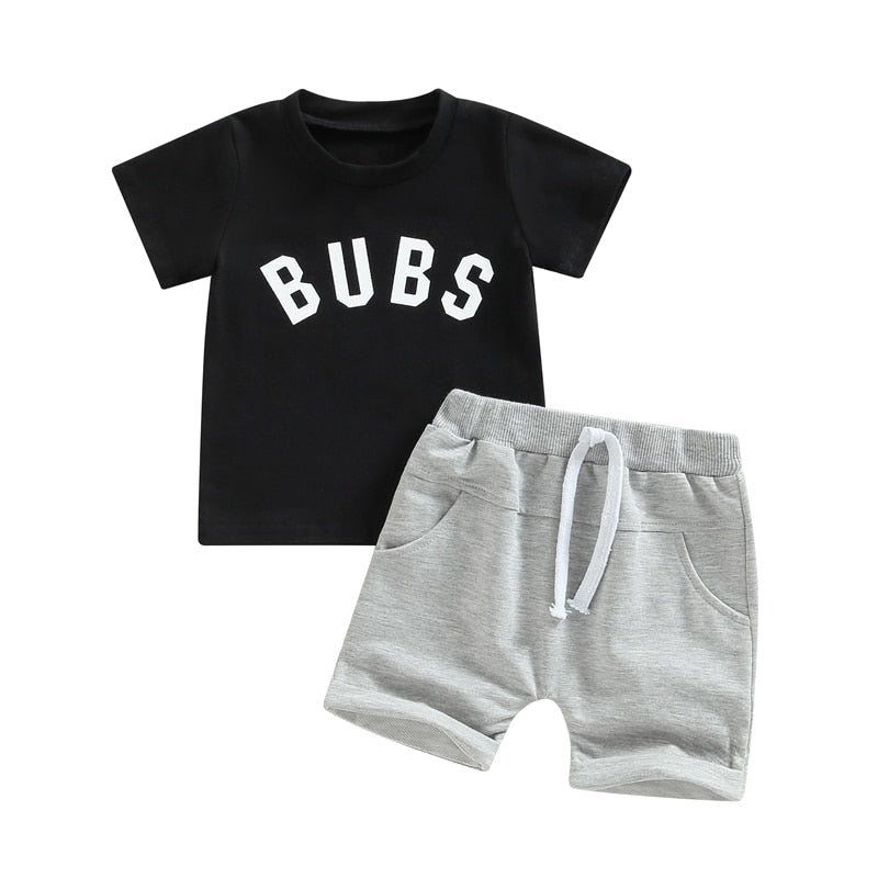 Summer Short Sleeve Set - Bubba Kids Bubs (Black/Grey) / 6M