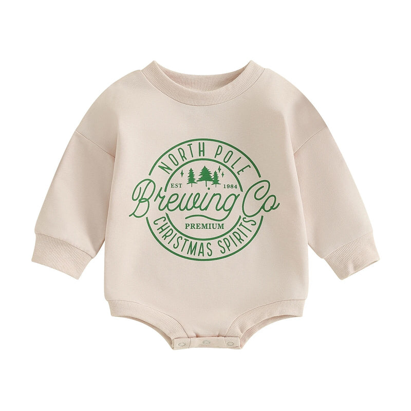 Christmas Long Sleeve Rompers - Bubba Kids Beige with Green / 3M