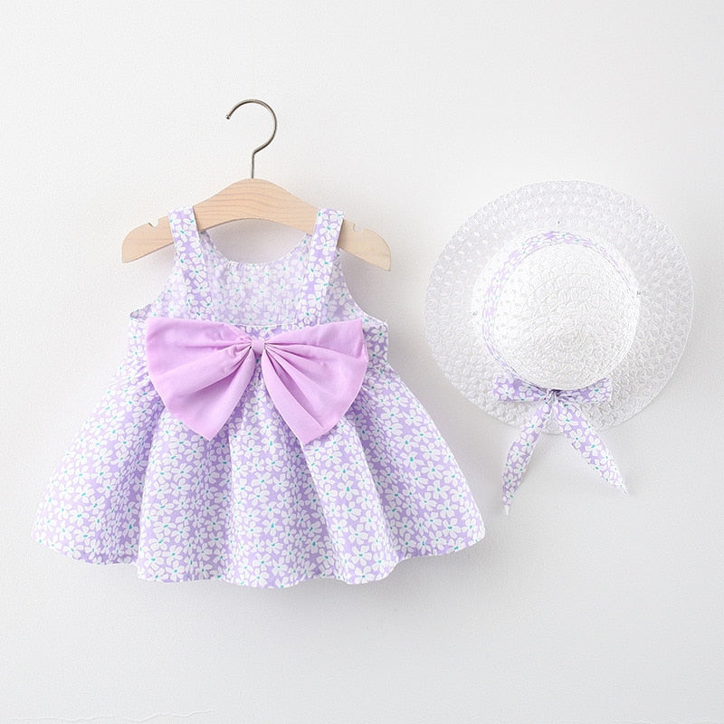 Summer Princess Dress Set + Sunhat - Bubba Kids Purple / 6 to 12M