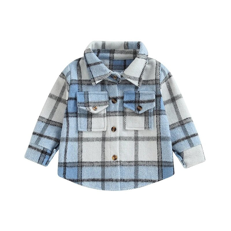 Fashionable Plaid Jacket with Buttons - Bubba Kids Light Blue / 2T