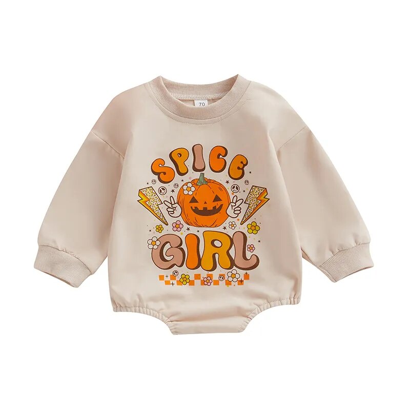 Spice Girl Long Sleeve Pumpkin Romper - Bubba Kids 6M