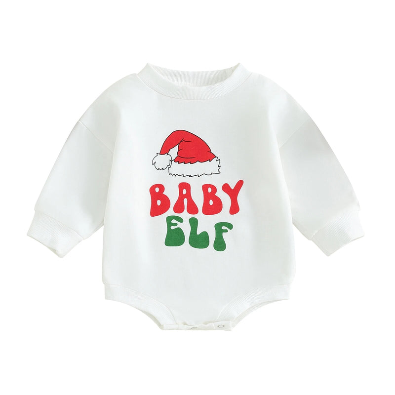 Christmas Long Sleeve Rompers - Bubba Kids White: Baby Elf / 3M