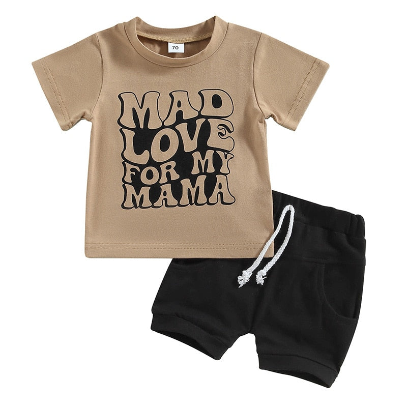 Mad Love For My Mama Short Set - Bubba Kids Brown / Black / 6M