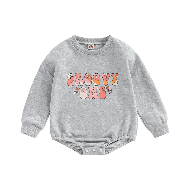 Groovy One Sweatshirt Romper - Bubba Kids Groovy Grey / 80