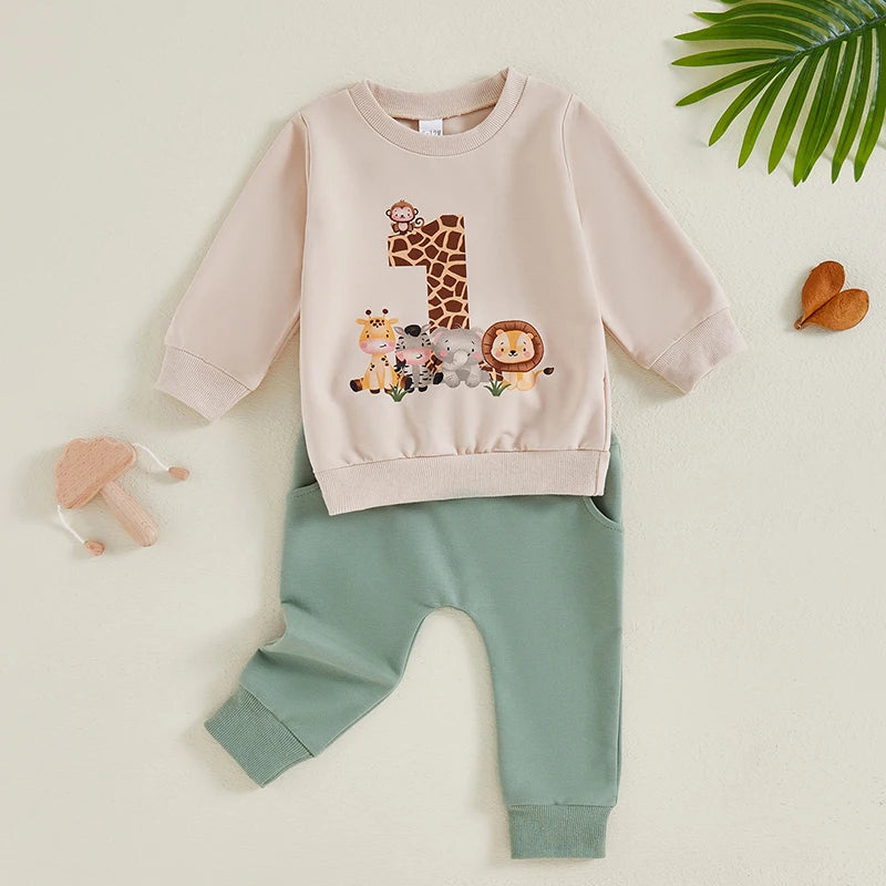 1st Birthday Animal Theme Jogger Set