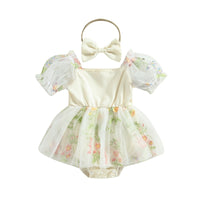 Flower Embroidery Dress With Headband - Bubba Kids Sage Green / 6M