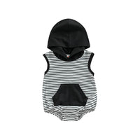 Striped Hooded Pocket Romper - Bubba Kids Black/White / 3M
