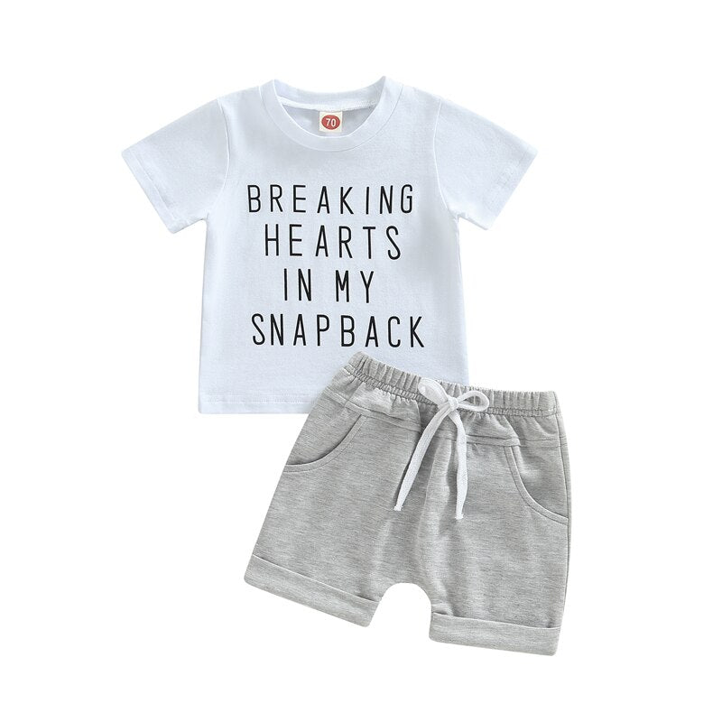 Summer Short Sleeve Set - Bubba Kids Breaking Hearts In My Snapback (White/Grey) / 6M