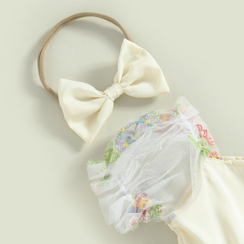 Flower Embroidery Dress With Headband - Bubba Kids