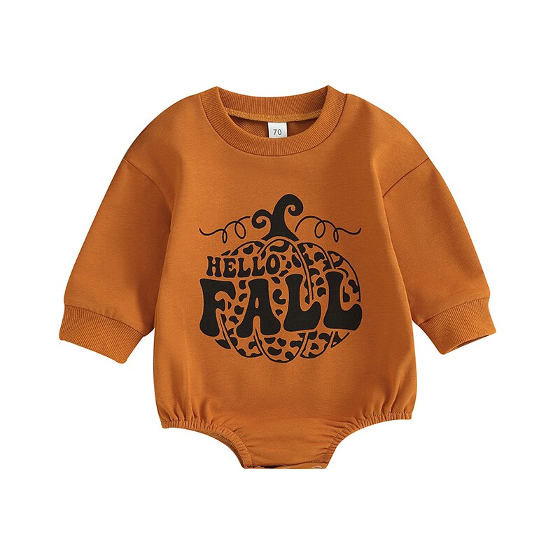 Hello Pumpkin Sweatshirt Romper - Bubba Kids Rust / 3M