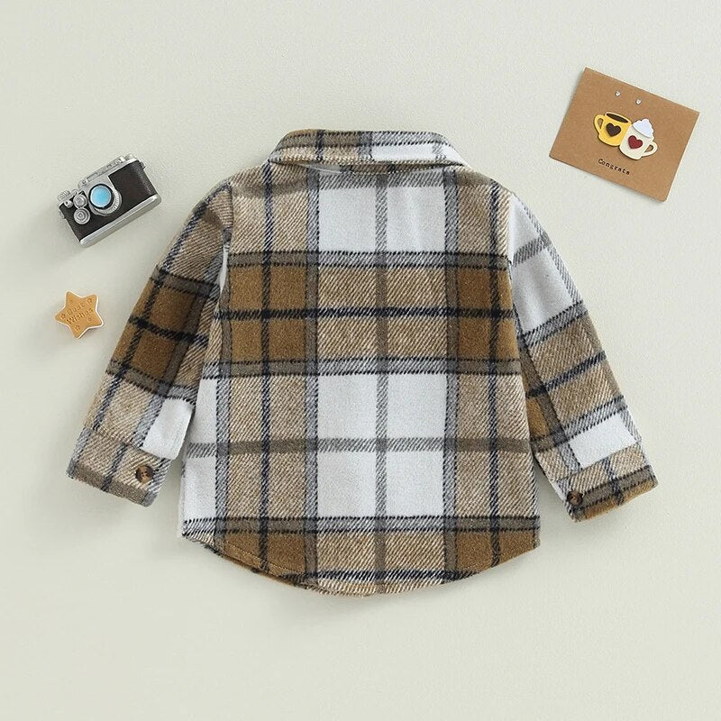 Fashionable Plaid Jacket with Buttons - Bubba Kids