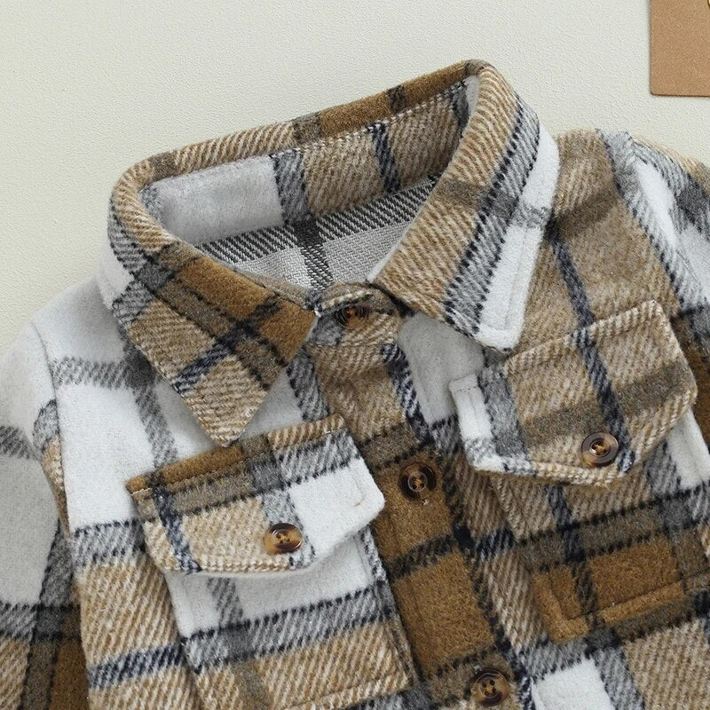 Fashionable Plaid Jacket with Buttons - Bubba Kids