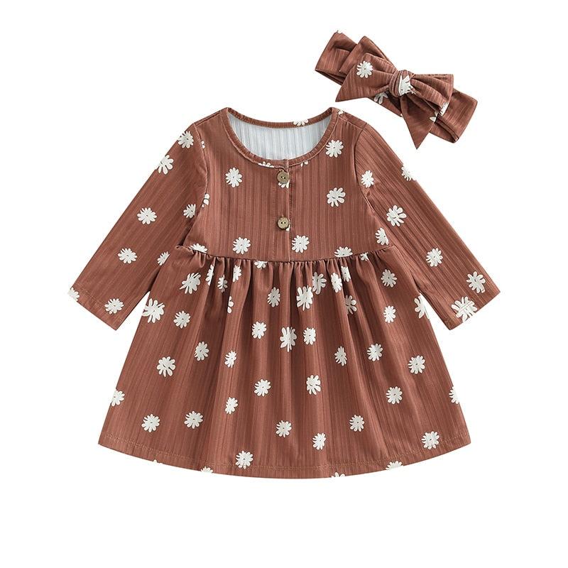 Floral A-Line Dress With Headwear - Bubba Kids Rust / 2T