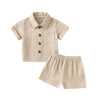 Summer Cotton Linen Short Sleeve + Shorts - Bubba Kids Beige / 0-6 Months