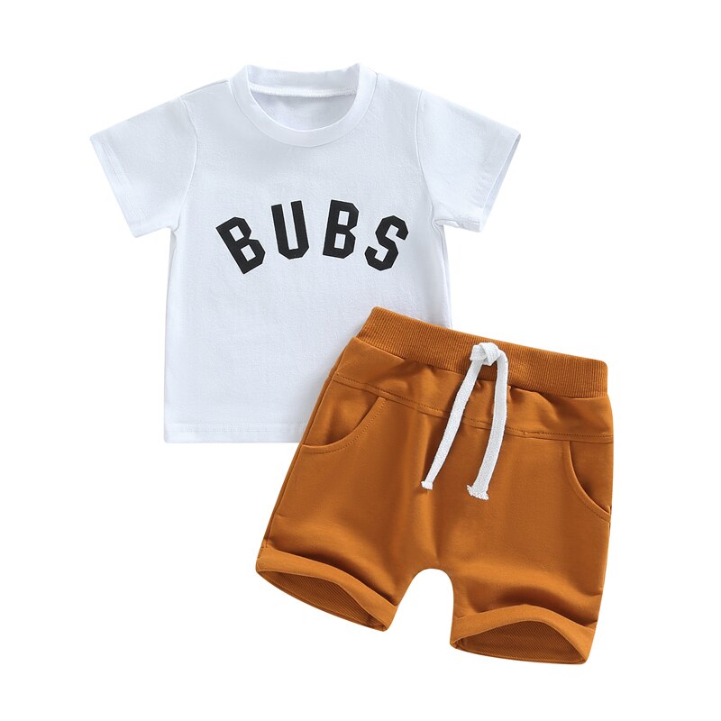 Summer Short Sleeve Set - Bubba Kids Bubs (White/Brown) / 6M