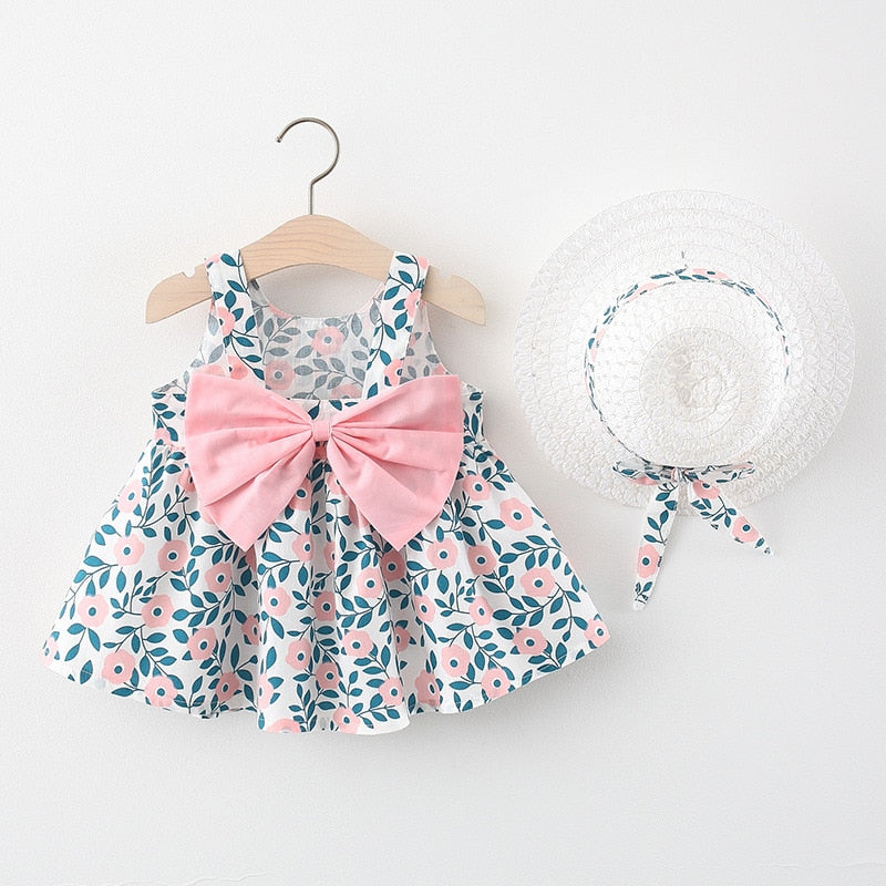 Summer Princess Dress Set + Sunhat - Bubba Kids Pink 3 / 6 to 12M